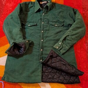 Vintage Men's LG Green Quilted Lining Jacket Shirt, Pearl Snap Heavy Flannel 90s